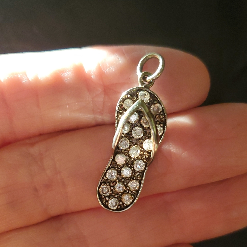 Silver Flip Flop Charm/Pendant with Crystals
